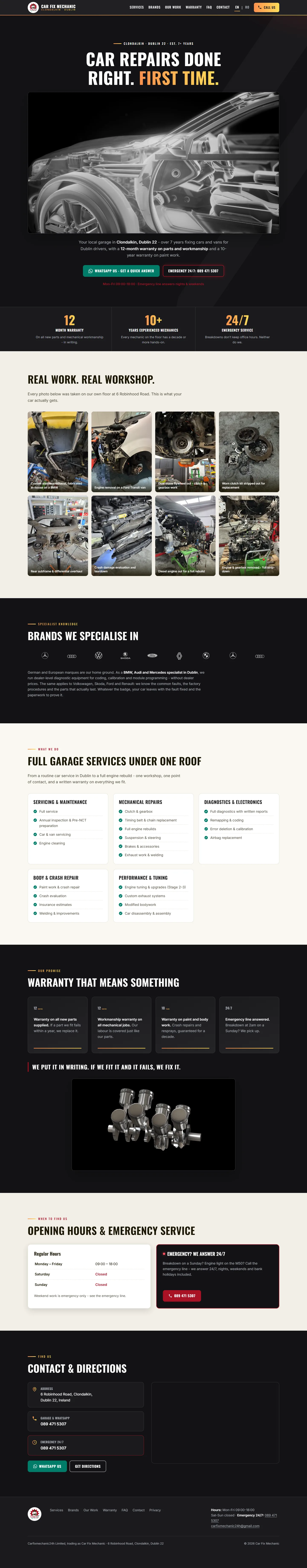 Car Fix Mechanic website on a computer, full page from top to bottom