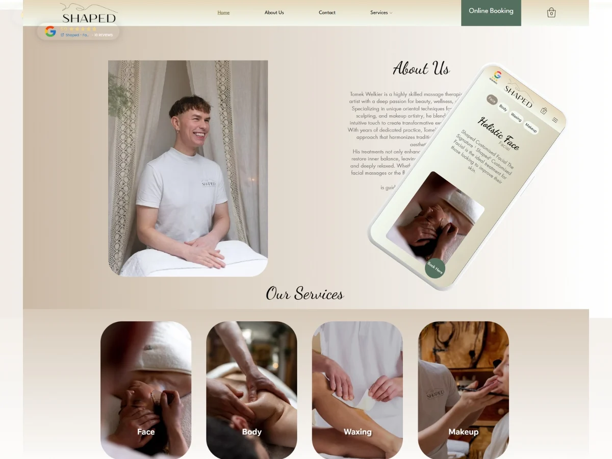 Shaped Face and Body website by GOAT BOLD, home page on desktop and phone