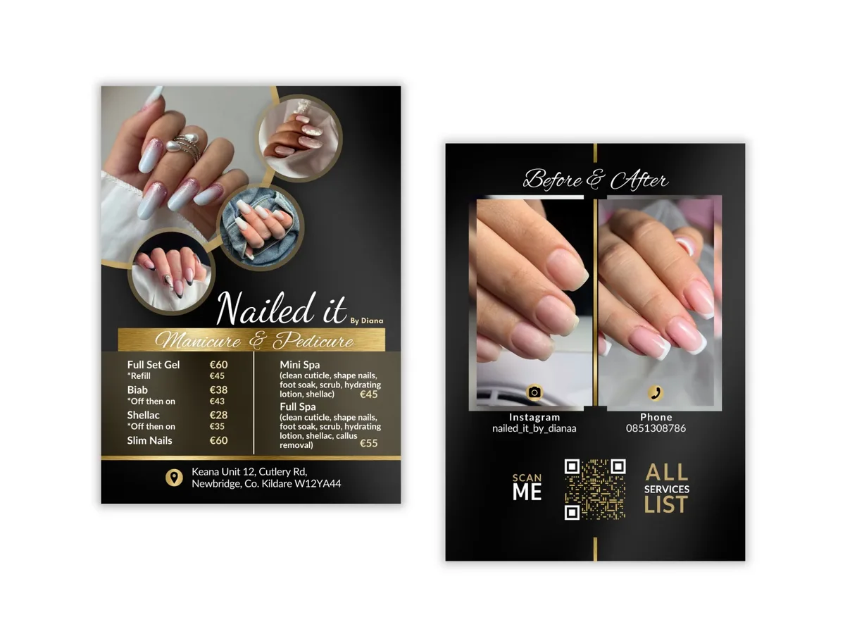 Nailed It by Diana price flyer and before and after flyer